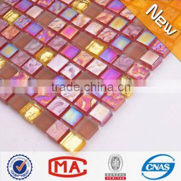 ZTCLJ JTC-1319 Shiny Home Decor Pink Iridescent Glass Mosaic Mix Gold Mosaic Red Glass Mosaic Tile