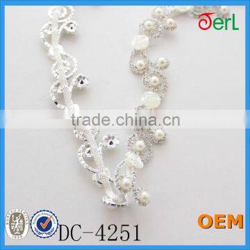 New Style Clear Rhinestone Cream Pearl Silver Tone Chain Costume Embellishment Trims/Accessories photo-6