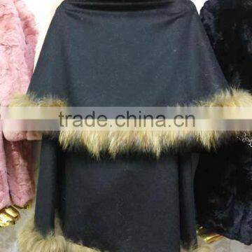Luxury Design Lady's Cashmere and Raccoon Fur Trim Cape photo-2