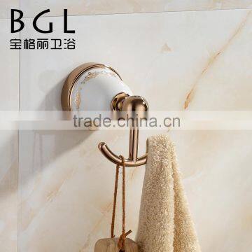 simple ceramic style zinc alloy rose gold bathroom accesssory double hanging hook