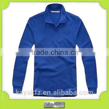 custom blue men's 100% cotton long sleeve polo shirt