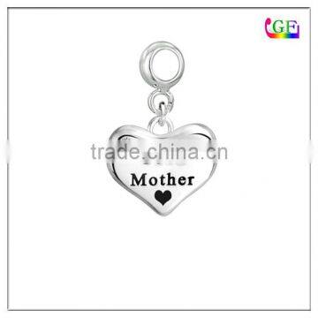 Custom metal Silver Crystal Dangle Heart Good Mother Bead