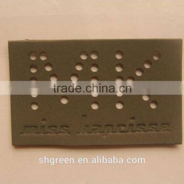 Laser cut holes logo synthetic leather patch