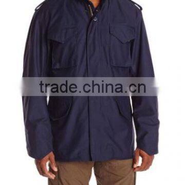 Custom made 50% cotton 50% nylon plain italy M65 Men navy blue hoodie fieded jacket