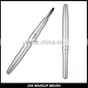 Matte silver push type Retractable lip brush/mini travel lip brush with pony hair