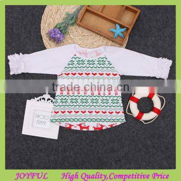 Christmas red deer baby kids girl 3/4 sleeve ruffle raglan shirt