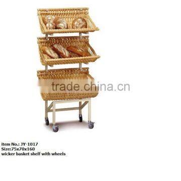 Cheap Wicker Basket Storage Shelves With 4 Wheels