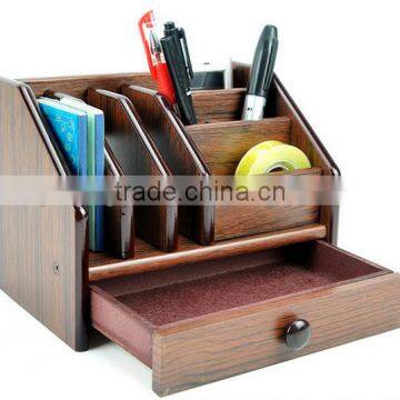 High Quality With Drawer Multi-Function Wood Pen Holder photo-3