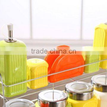 Kitchen Ceramic Canister Set With Stainless Metal Stand photo-5