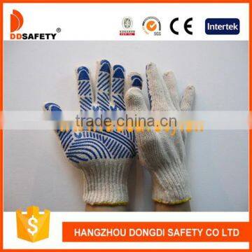 7G Natural Cotton Work Gloves With Blue PVC Water Wave on Palm