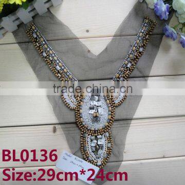 BL0136 India style ladies popular beading black collar for garment