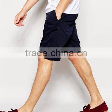 Hot Sale Latest Custom Two Back Pocket Men's Navy Slim Fit 98% Cotton 2% Elastane Twill Button Fly Casual Blank Shorts photo-4