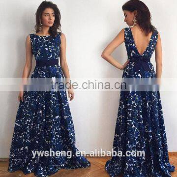 2016 latest new selling printed halter sleeveless formal long dress