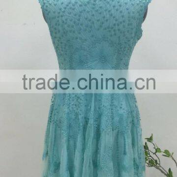 Latest Ladies Mesh Embroidery Floral Sleeveless Mini Casual Lace Dress photo-3