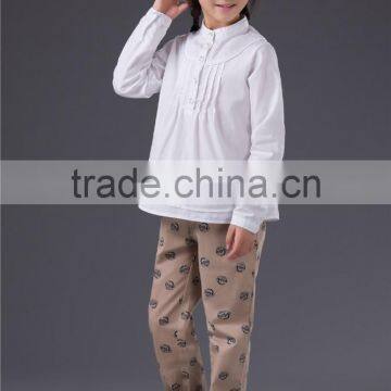 2014 latest autumn kids girls pure White cotton long sleeve shirt girls