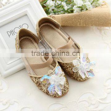 Gold Party Shoes Girls Glitter Leather Slip-on Simple Design Young Children Dance Shoes photo-2