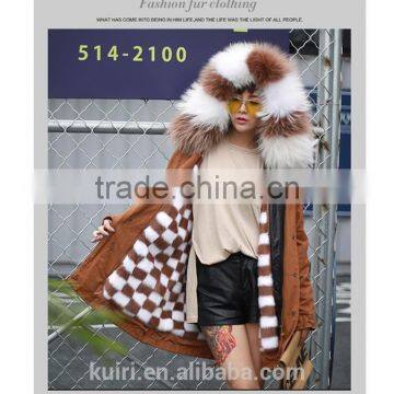 Factory Supply Woman Winter Real Mink Fur Parka Linging With Fox Fur Collar Hood With High Quality Pc-211 photo-5