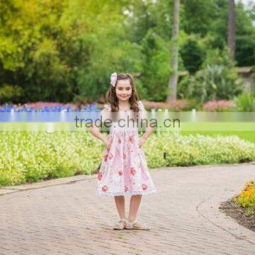 Girls Flutter Sleeve Kids Clothing Wholesale Roses Printed Designer One Piece Dress photo-4