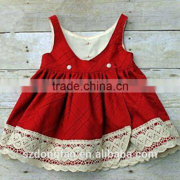 2017 New Arive Little Girls Red Christmas Party Dress Ivory Lace Crocheted Solid Color Dress photo-2