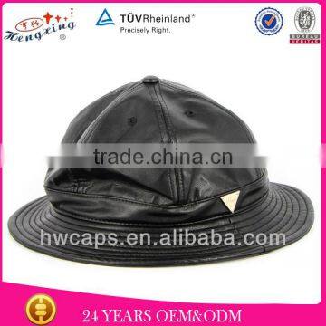 Fitted Factory Custom Design Faul or Real Black Leather Bucket Hat
