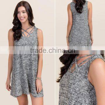 2017 New Fashion Women summer gray V neck dress apparel