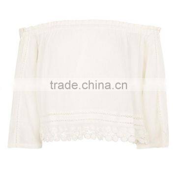 Factory Direct Sale Boho Style off Shoulder Crochet Long Sleeve Female Tops photo-6