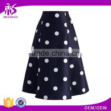 2017 Guangzhou Shandao Supplier New Fancy Design Summer Polka Dot Ruffle Midi Satin Women Skirt