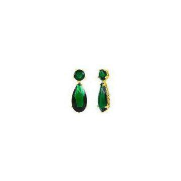 Prong Setting Diamond Stylish Earrings Green Stone Tear Earrings