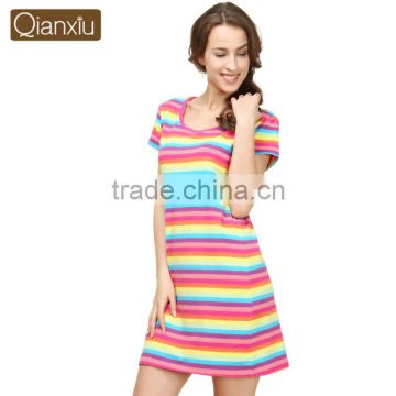 Low Cost Qianxiu Cheap Short Striped Colorful Cotton Girl Night Skirt