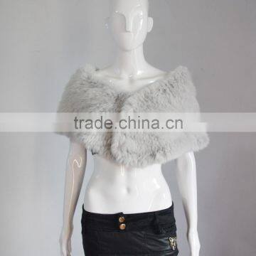 SJ601 New Arrival Light Gray Real Rabbit Fur 1*1 Knit Factory Self Making Fur Stole Capes