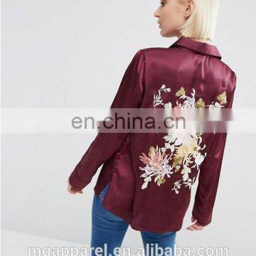 New Fashion Blouse Women Floral Embroidered Satin Women Blouse photo-2