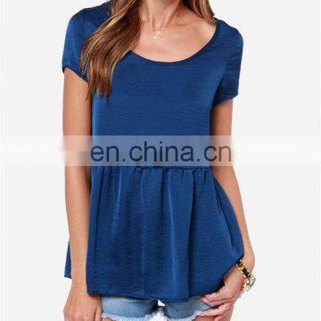 CHEFON Short sleeve fluttering hem soft satin ladies blouse ladies top fashion blouse