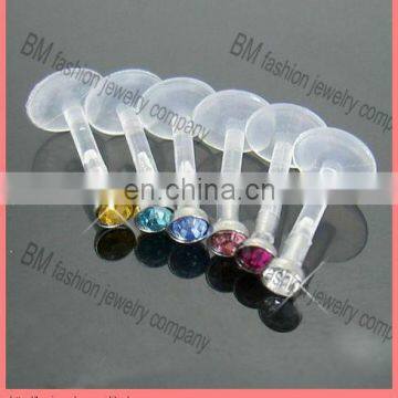 Beautiful mutil color crystal lip ring acrylic labret body jewelry