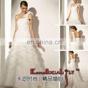 EB978 one shoulder with handwork flowers organza white wedding gown wedding dresses 2015 new cheaper bridal dress