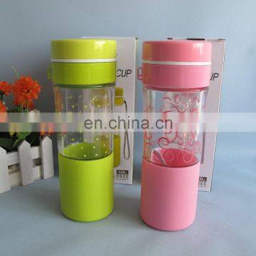 BPA Free round glass drink water bottle with plastic lid 450ml