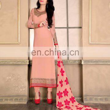 Peach Colored Georgette Fashionable Suit.