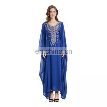 2018 Latest Dubai Kaftan Large Chiffon Diamond Blue Fashion Women India Arabic Jalabia Kaftan