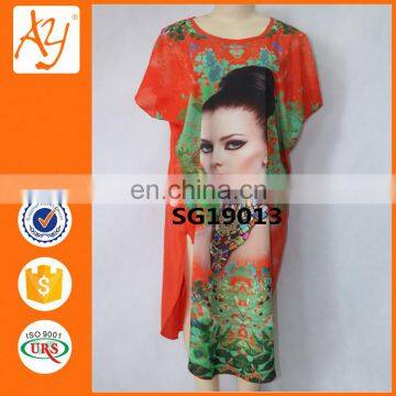 Beautiful Digital Print Dress Kaftan India Chiffon Short Sleeve Dresses