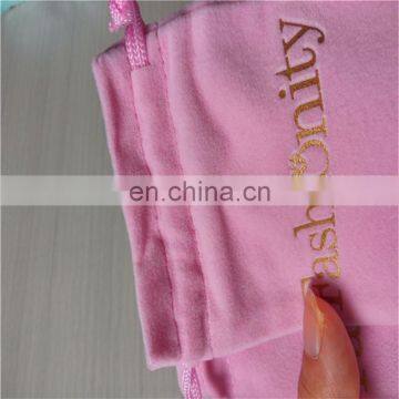 Cheaper ! Custom size pink Drawstring double face Gold logo foil velvet packaging bags