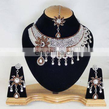 Much More Heart Beated Copper Stone Silver Plated Necklace Earrings Set