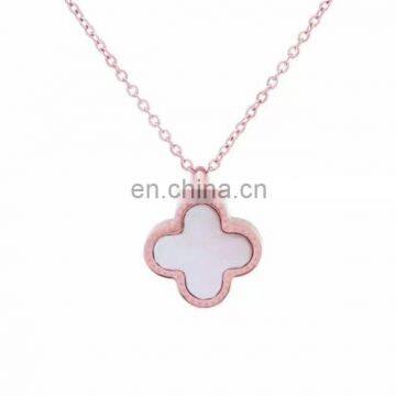 2017 New Design Rose Gold Plating Brass White/green Agate Clover Necklace for Lady,