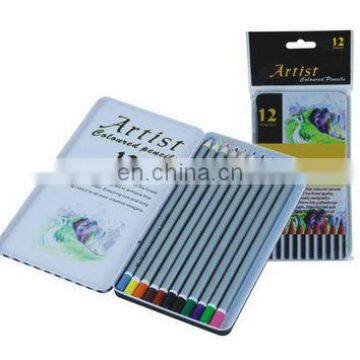 Artist color pencil in flat metal box