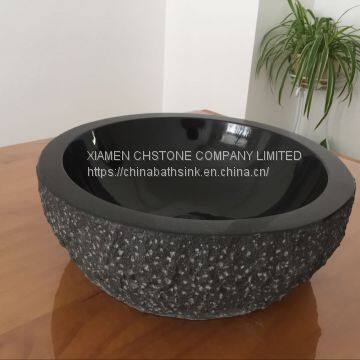 Monglolia Black Granite Bathroom Vessel Round Sink Stone Wash Basin photo-2