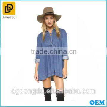 2015 autumn fashion style slim jeans women's denim dress thin blue solid long sleeve dress