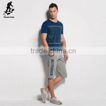 Online Shopping Navy Blue Short Sleeves Men Clothing Stripes Tee Shirts photo-5