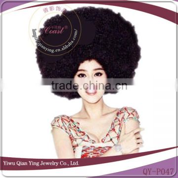 Lady`s black short curly big afro party wigs