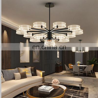 Wholesale Indoor Acrylic Black Gold Decoration Living Room LED 24 52 72 108 128 W Modern Pendant Light