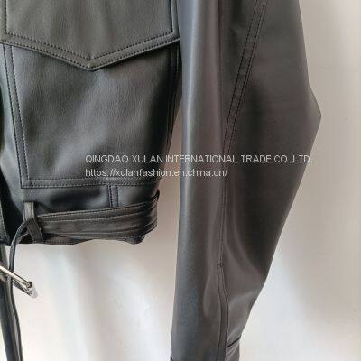 Spring/autumn Stand Collar Women' Handsome Eco Leather Motorcycle Biker Jacket photo-3