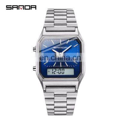 SANDA 747 High Quality Digital Analog Quartz Male And Female Watch Chronograph Stainless Steel Business Man Watches