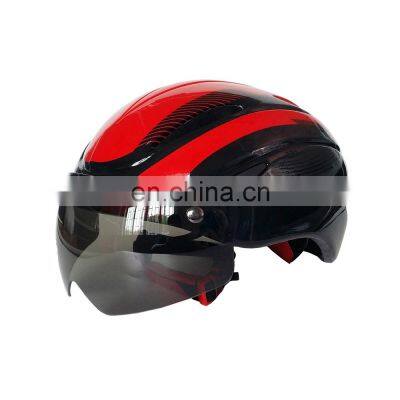 Red color bicycle sports ladies helmets with grey view sunglasses